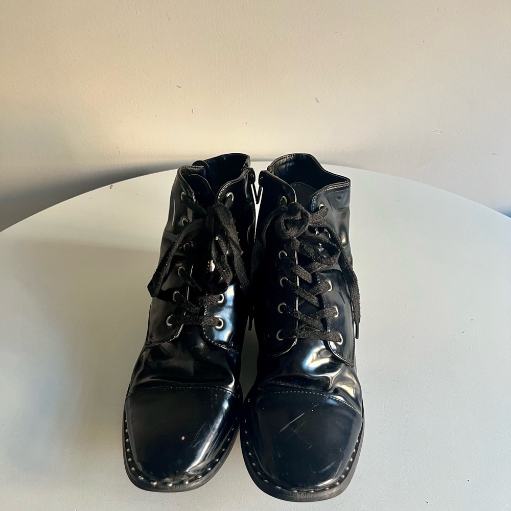 Forever 21 Black Patent Lace-Up Combat Boots Size 9/40